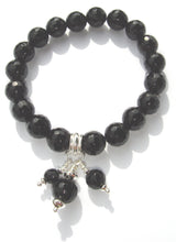 Load image into Gallery viewer, Freya Faceted Black Onyx Bead Bracelet with Triple Bead Drop