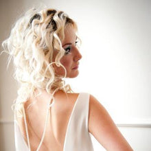 Load image into Gallery viewer, Lucy White Swarovski Crystal Pearl Necklace with Twinkling Dark Midnight Blue Goldstone Heart