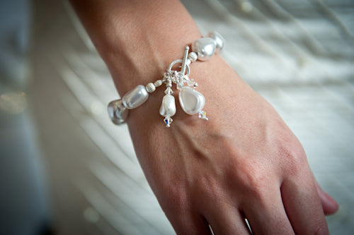 Rebecca Misshapen Pearl Bracelet with Pearl and Sterling Silver Bead Drop