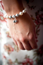 Load image into Gallery viewer, Sophie Swarovski® Crystal Pearl Bracelet with Trio of Sterling Silver Balls. Optional Heart Drop