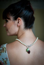 Load image into Gallery viewer, Flora Swarovski® Crystal Pearl Necklace with Silver Foil Hearts and Crystal Ball Drops