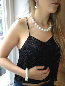 Rebecca X-Large Pearl Necklace with Single Crystal Ball Necklace