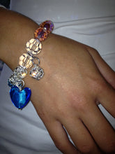 Load image into Gallery viewer, Flora Clear, Aquamarine and Pink Faceted Crystal Bracelet with Aquamarine Heart and Crystal Ball Drops