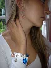 Load image into Gallery viewer, Flora Clear, Aquamarine and Pink Faceted Crystal Bracelet with Aquamarine Heart and Crystal Ball Drops