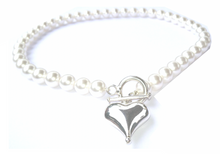 Load image into Gallery viewer, Lucy Swarovski® Crystal Pearl Necklace with Sterling Silver Large Heart Drop