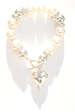 Load image into Gallery viewer, Vivienne Sterling Silver Ball & Crystal Pearl Bracelet with Sterling Silver Heart Drop