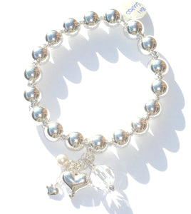 Vivienne Sterling Silver Ball Bracelet with Swarovski® Faceted Crystal and Pearl Drop on Sterling Silver Chain