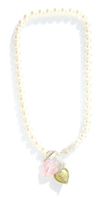 Load image into Gallery viewer, Flora Swarovski® Crystal Pearl Necklace with Silver Foil Hearts and Crystal Ball Drops