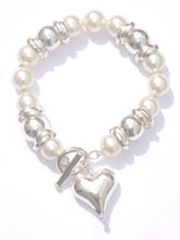 Load image into Gallery viewer, Vivienne Sterling Silver Ball & Crystal Pearl Bracelet with Sterling Silver Heart Drop