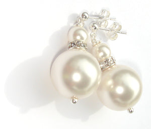 Lucy Swarovski® Double Mono-Chrome Crystal Pearl Earrings