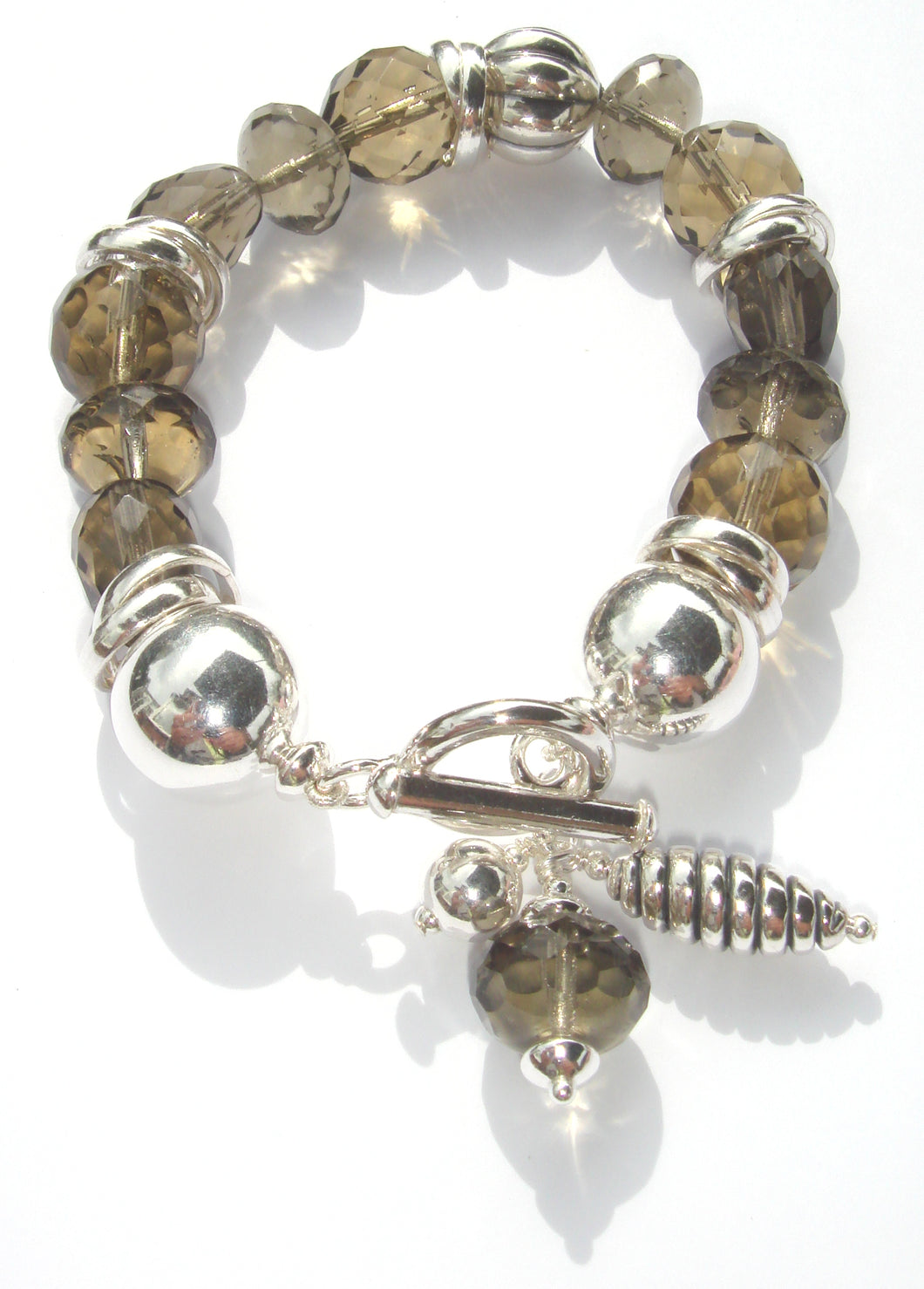Freya Multi-Stone Size and Shape Sterling Silver and Dark Champagne Faceted Crystal Bracelet