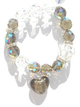Load image into Gallery viewer, Flora Multi Sized Dark Champagne AB and Swarovski Faceted Crystals Bracelet with Heart Drop
