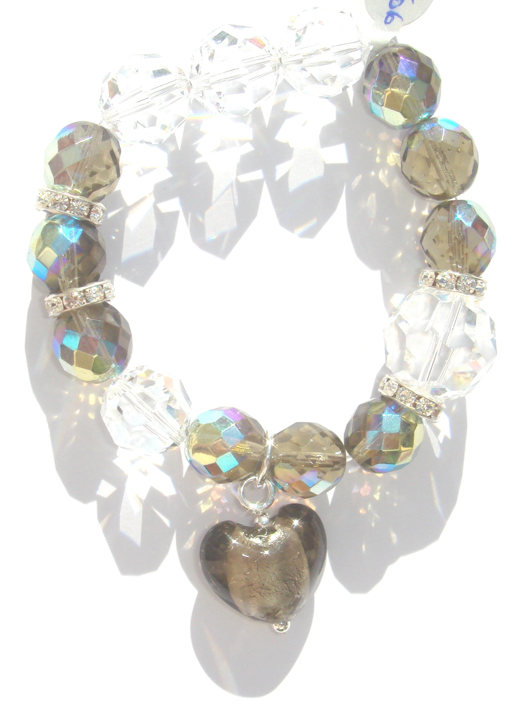 Flora Multi Sized Dark Champagne AB and Swarovski Faceted Crystals Bracelet with Heart Drop