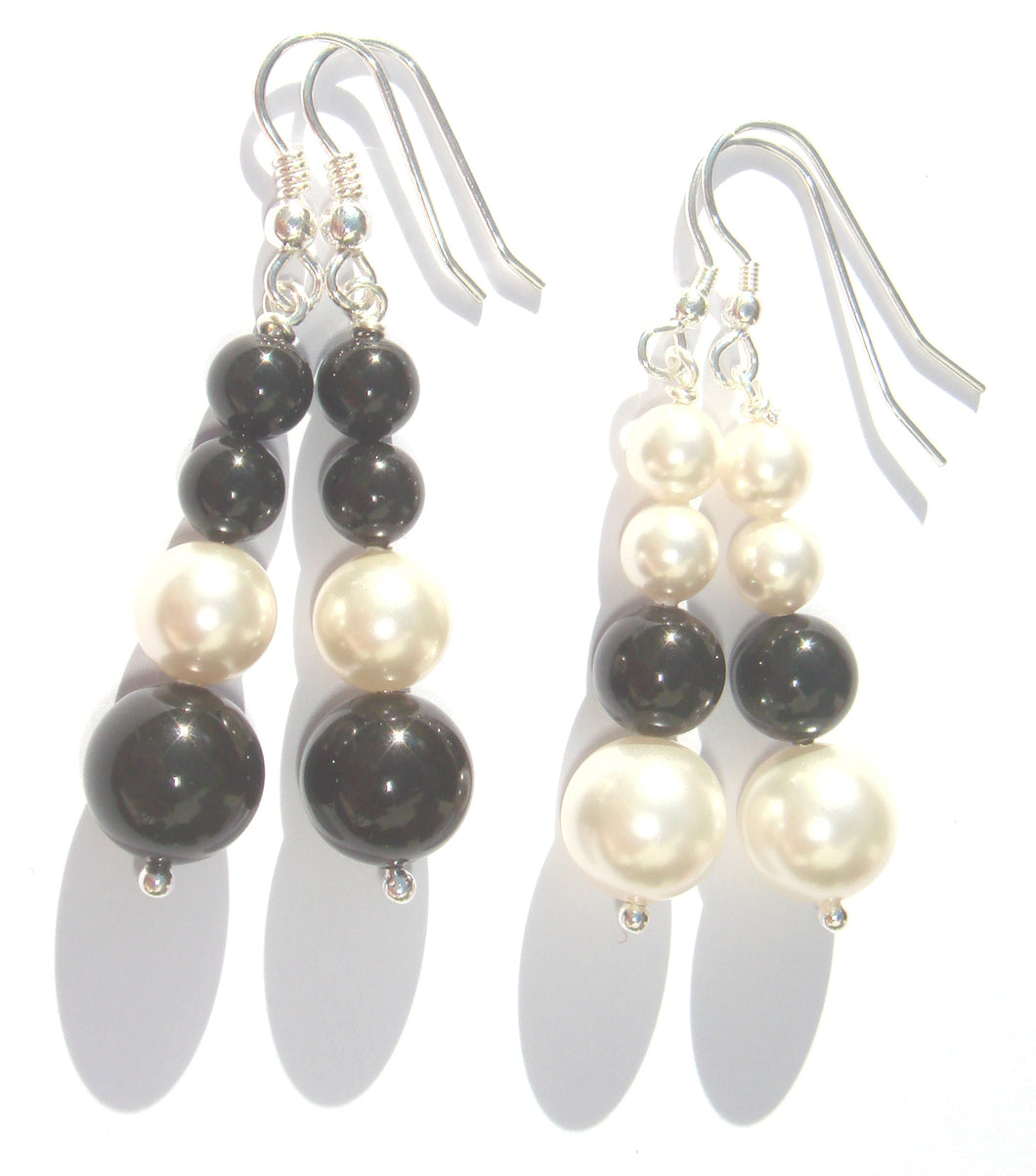 Lucy Graduated (4 x) Mono-Chrome Swarovski® Crystal Pearls Earrings