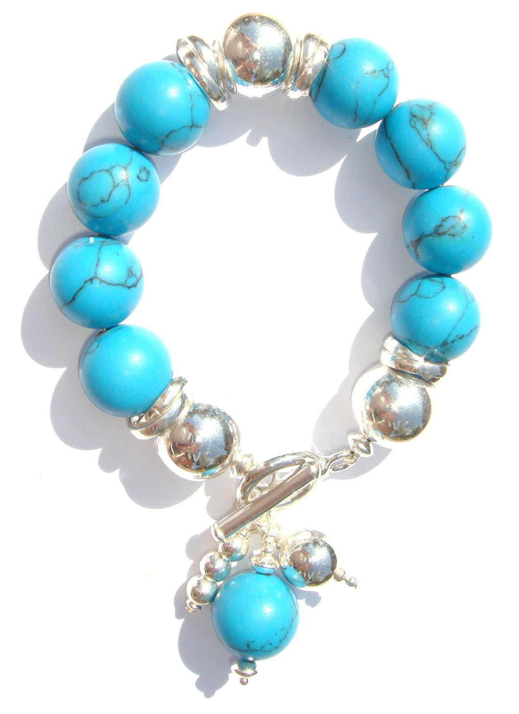 Freya Turquoise Magnesite with Sterling Silver Ball and Double Ring Bracelet