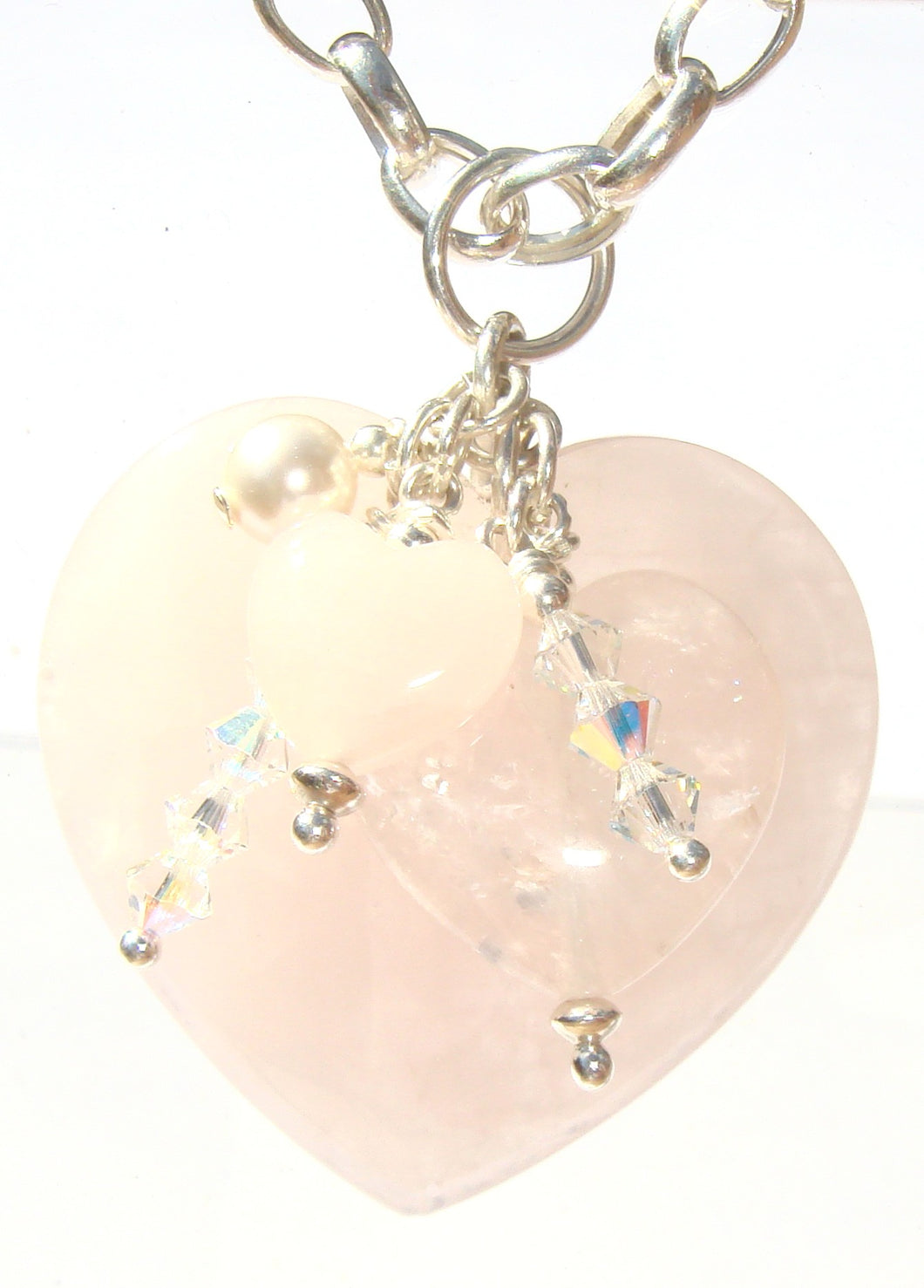 Freya Triple Heart Rose Quartz Necklace on Sterling Silver Chain