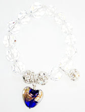 Load image into Gallery viewer, Flora Swarovski® Faceted Crystals and Crystal Ball Bracelet with Heart Drop
