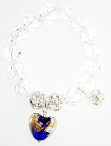 Flora Swarovski® Faceted Crystals and Crystal Ball Bracelet with Heart Drop