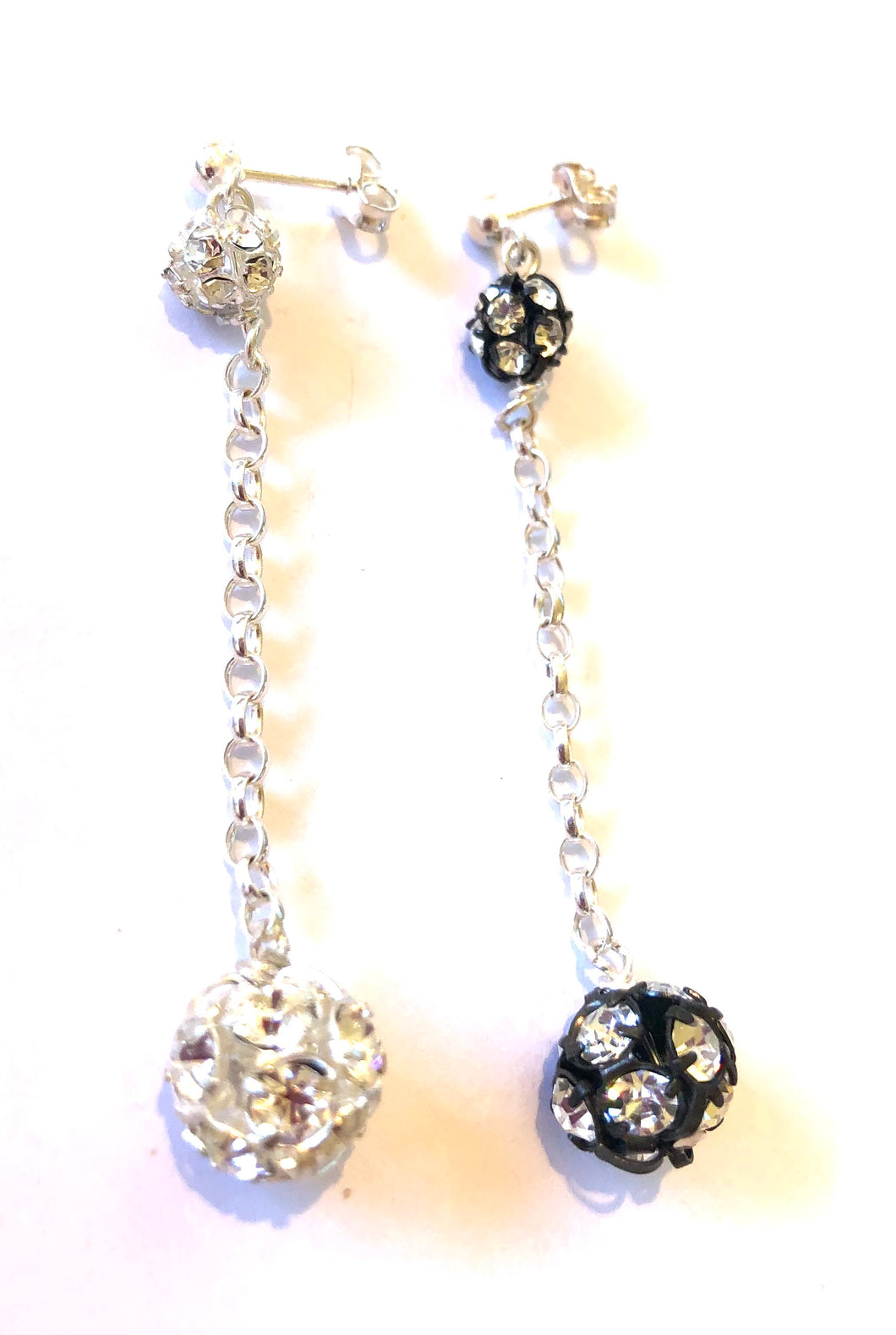 Flora 2 Crystal Balls Drop Earrings on Sterling Silver Chain