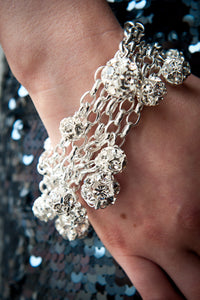 Flora 5-Row Multi-Sized Crystal Balls on Sterling Silver Chain Bracelet