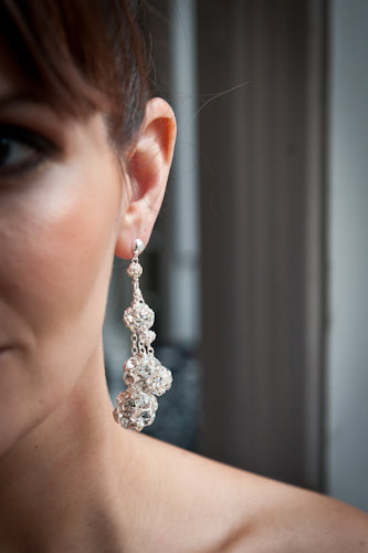Flora Multi-Sized Crystal Ball Earrings on Sterling Silver Chain