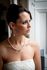 Lucy Pear Shaped Crystal Pearl Necklace with Sterling Silver Balls and Saucers
