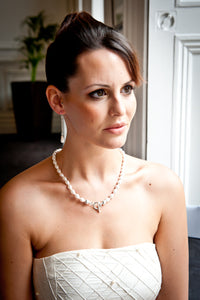 Lucy Pear Shaped Crystal Pearl Necklace with Sterling Silver Balls and Saucers