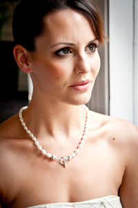 Lucy Pear Shaped Crystal Pearl Necklace with Sterling Silver Balls and Saucers