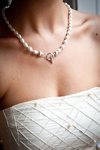 Lucy Pear Shaped Crystal Pearl Necklace with Sterling Silver Balls and Saucers