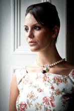 Load image into Gallery viewer, Flora Swarovski® Crystal Pearl Necklace with Silver Foil Hearts and Crystal Ball Drops
