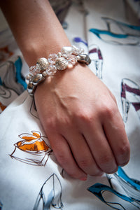 Rebecca Misshapen Pearl, Swarovski® Crystal and Ribbed Sterling Silver Ball Bracelet