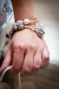 Rebecca Misshapen Pearl, Swarovski® Crystal and Ribbed Sterling Silver Ball Bracelet