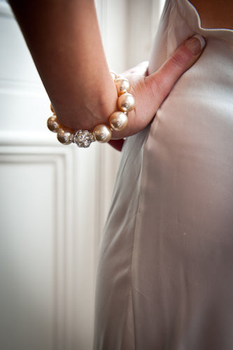 Rebecca X-Large Pearl Bracelet with Single Large SP Crystal Ball