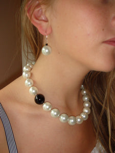 Rebecca X-Large Pearl with Black Onyx Ball Earrings