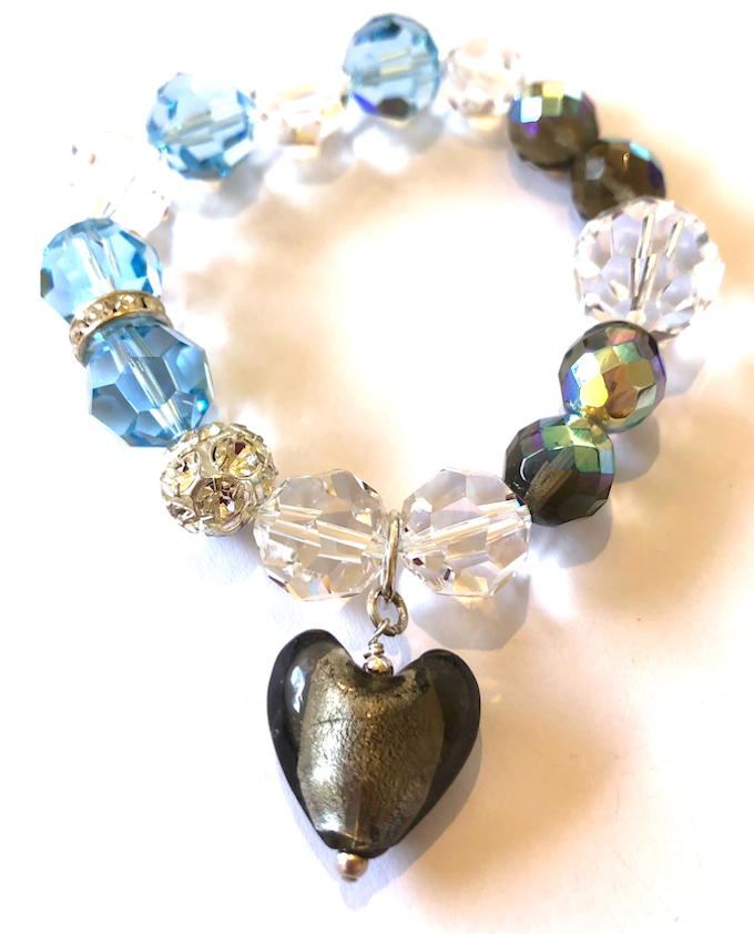 Flora Swarovski® Faceted Aquamarine and Dark Champagne AB Crystal Bracelet with Dark Champagne Heart Drop