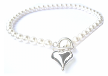 Load image into Gallery viewer, Lucy Swarovski® Crystal Pearl Necklace with Sterling Silver Large Heart Drop
