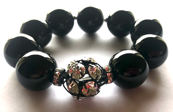 Rebecca Black Onyx XX-Large Ball Bracelet with Single Crystal Ball