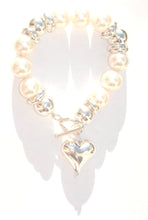 Load image into Gallery viewer, Vivienne Sterling Silver Ball &amp; Crystal Pearl Bracelet with Sterling Silver Heart Drop
