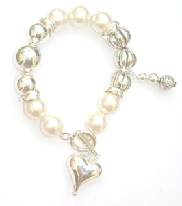 Vivienne Sterling Silver Fancy Floral and Smooth Ball and Swarovski® Crystal Pearl Bracelet
