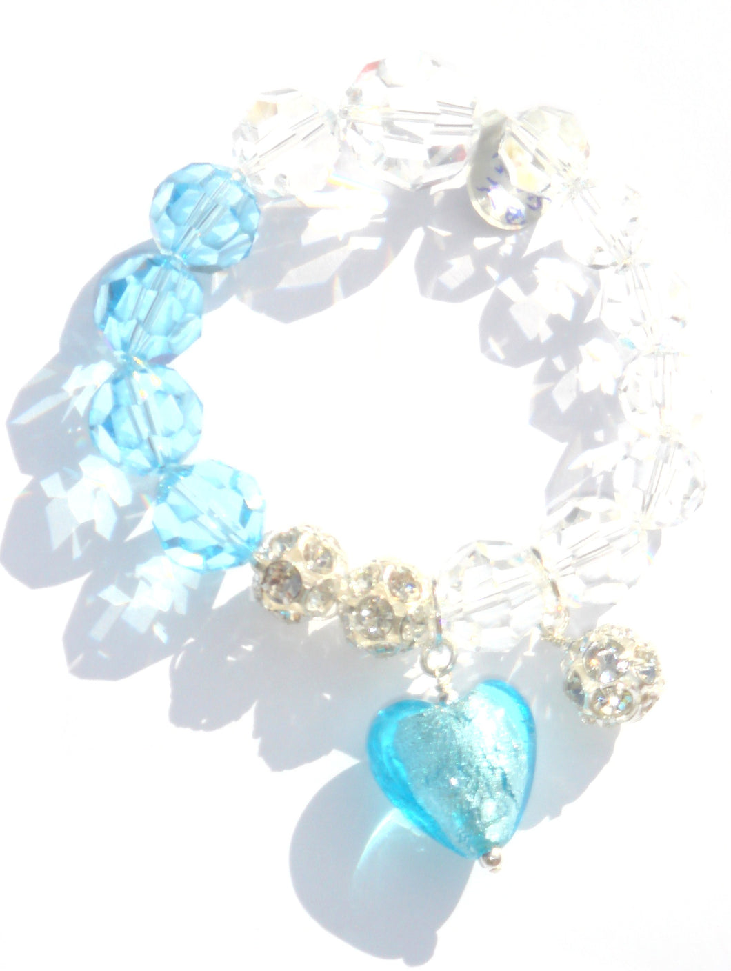 Flora Swarovski® Faceted Aquamarine and Clear Crystal Bracelet with Heart and Crystal Ball Drops