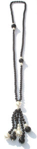 Lucy Mono-Chrome Swarovski® Crystal Pearl Necklace with Graduated 5-Drop Ends