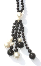 Load image into Gallery viewer, Lucy Mono-Chrome Swarovski® Crystal Pearl Necklace with Graduated 5-Drop Ends
