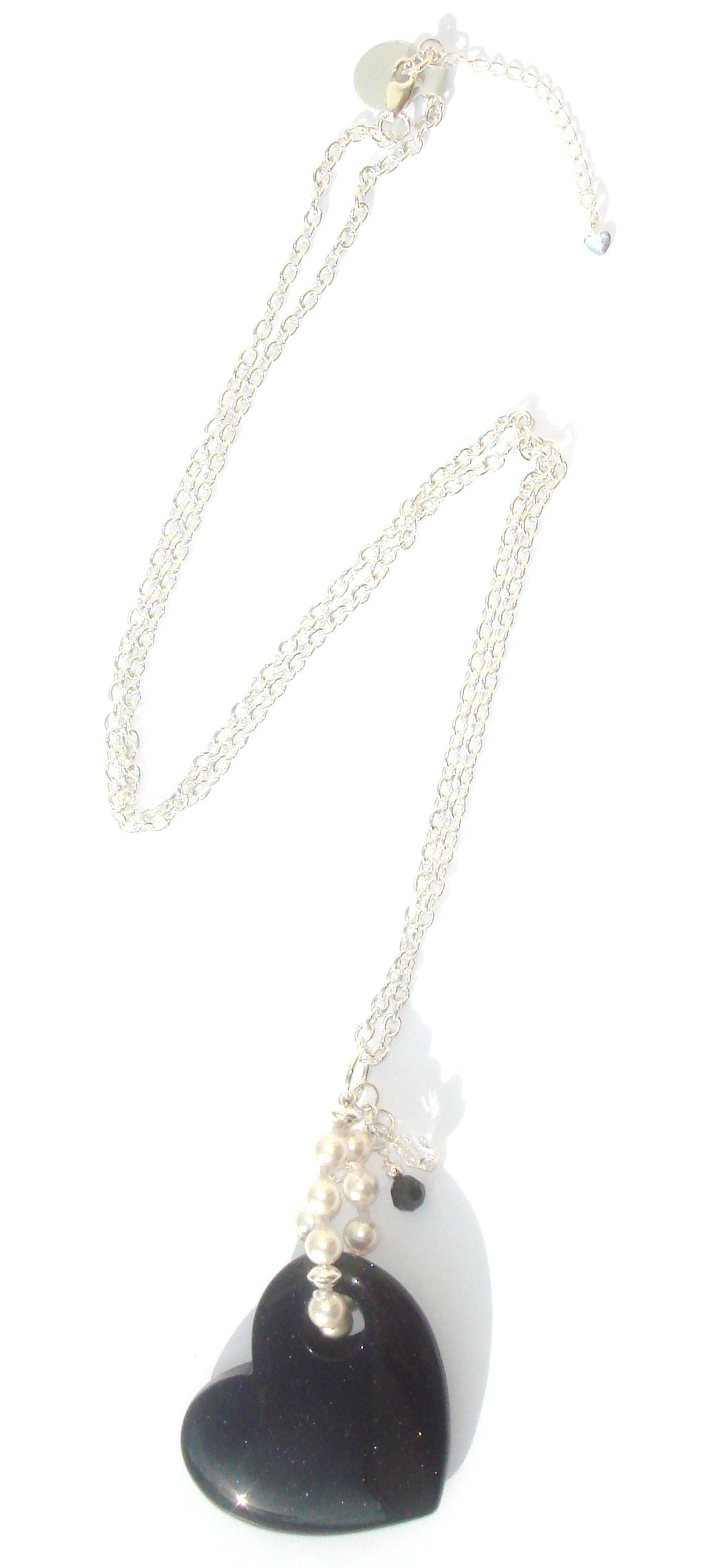 Vivienne Twinkling Dark Midnight Blue Goldstone Heart Drop on Sterling Silver Chain